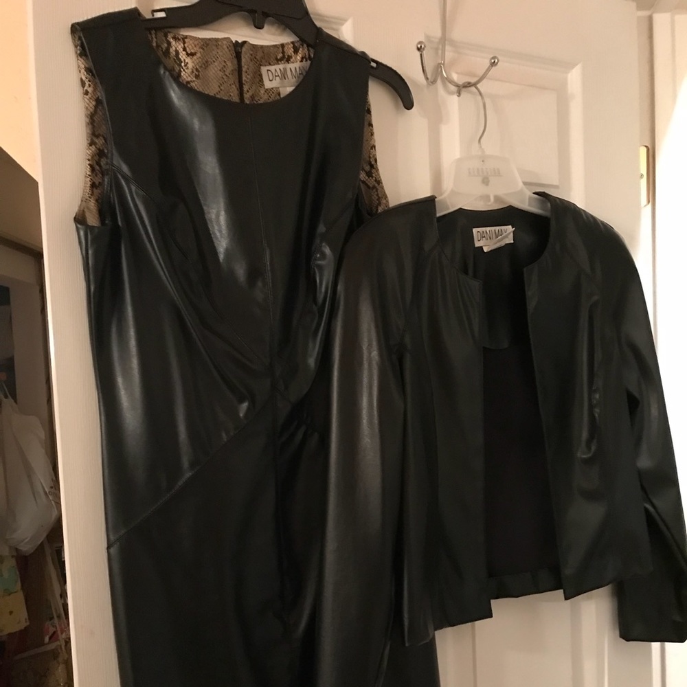 Faux leather sleeveless dress with jacket