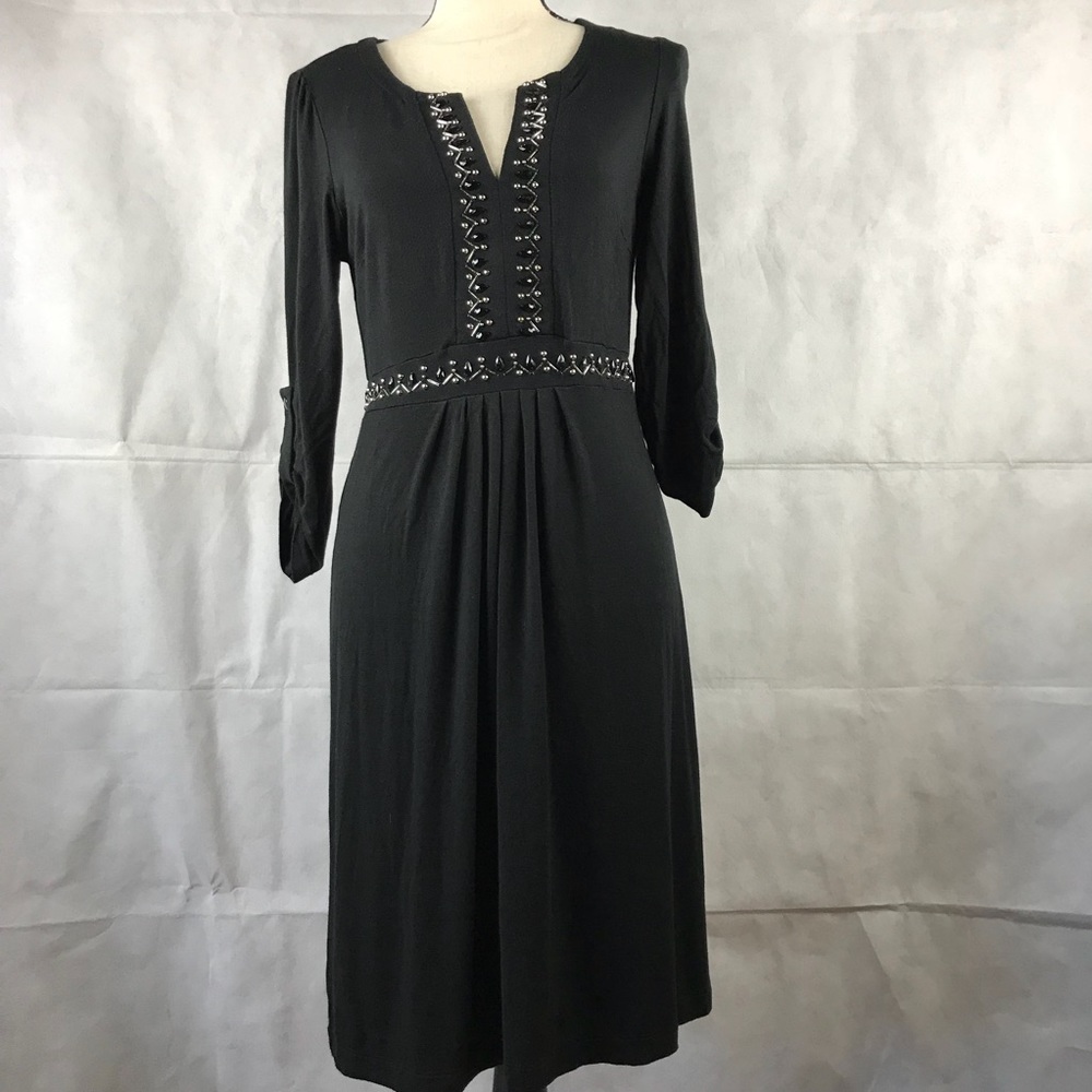 eci New York Beaded Dress Black 3/4 Sleeve Size 8