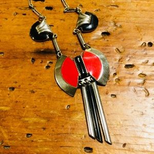 VTG Silver & Red Enamel Southwestern Necklace