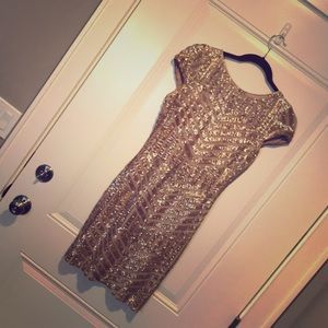 Dress The PopuLation gold beaded dress, size M.