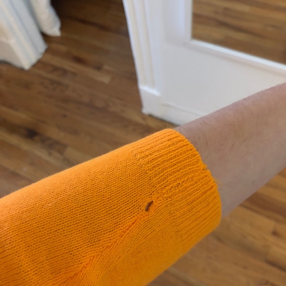 Vintage 60s Bright Orange 3/4 Sleeve Mock Turtleneck Sweater • Small - Picture 12 of 16