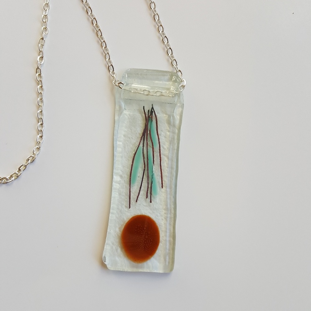 Modern Rectangular Glass Pendant Necklace, Silver