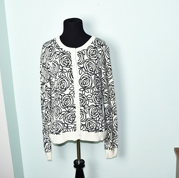 GAP Sweaters - GAP Black and White Floral Sketch Cardigan
