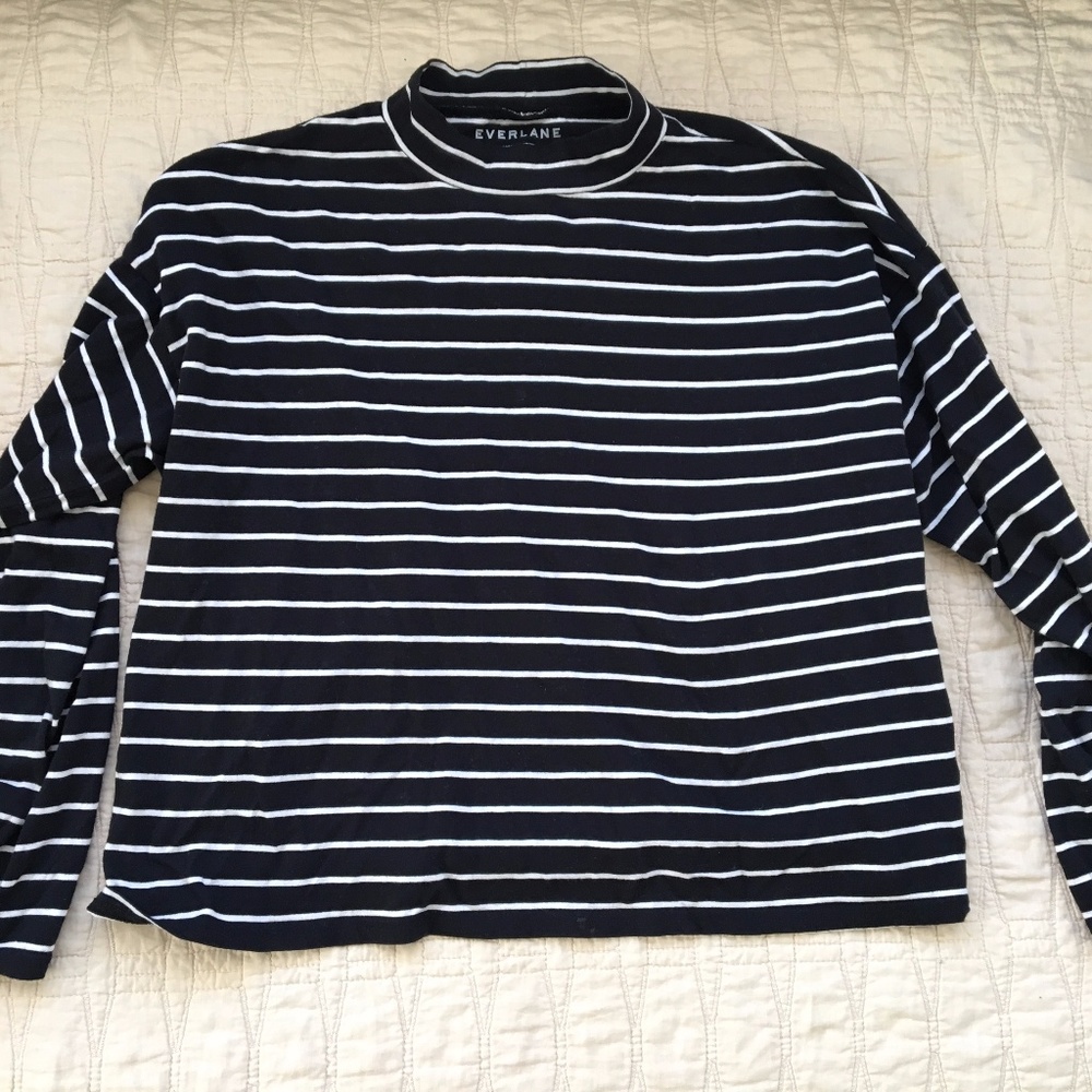 Everlane square mockneck tee in black/white stripe