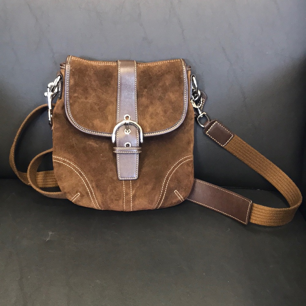 Brown Suede and Brown Leather Coach Crossbody