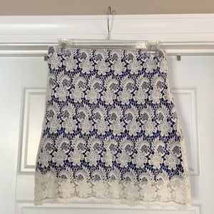 White/ Royal Blue Lace Overlay Skirt