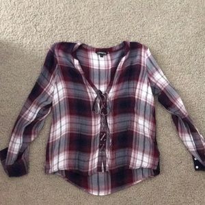 Express lace up flannel plaid shirt