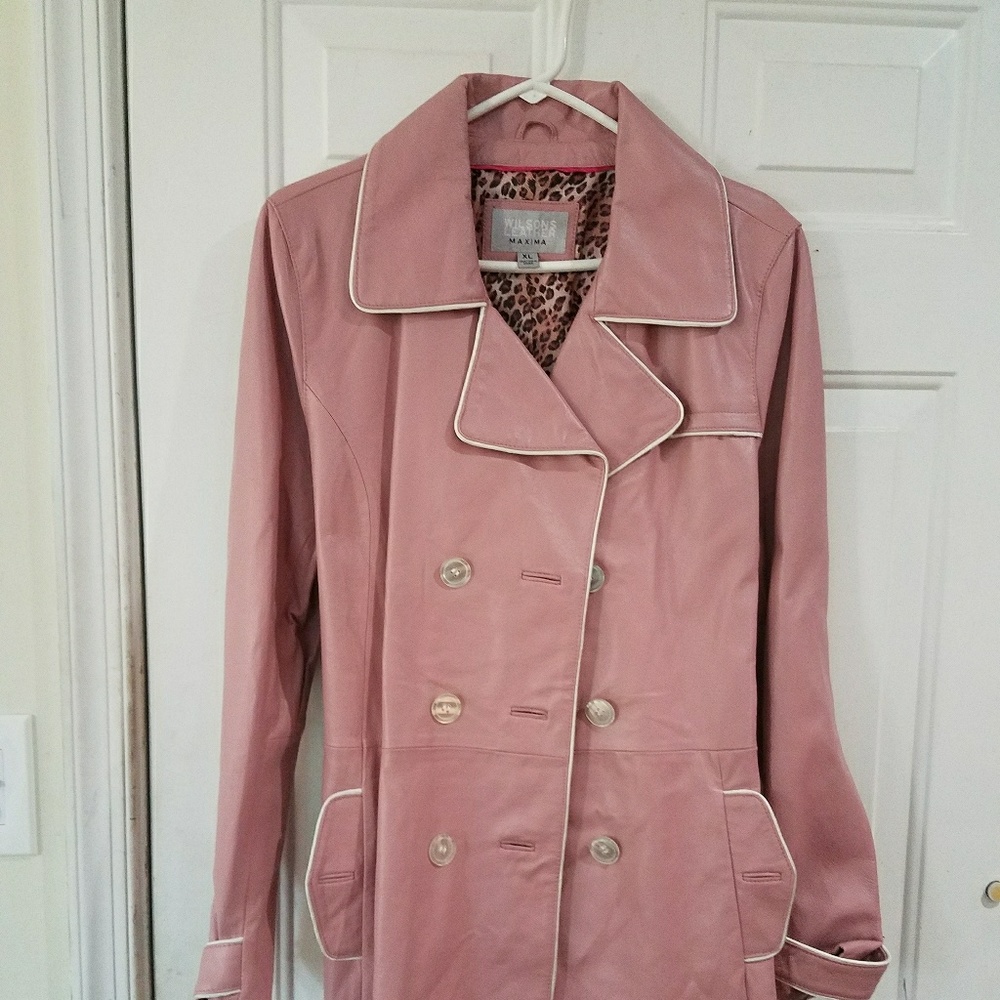Mauve leather trench coat