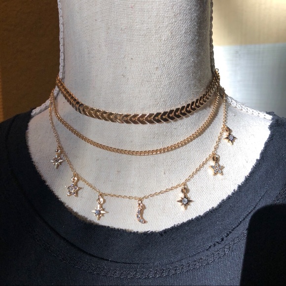 Choker set gold 3 strands mix and match Festivals - Picture 2 of 2