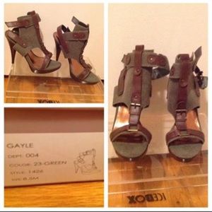 Aldo, army green & brown open toe heels