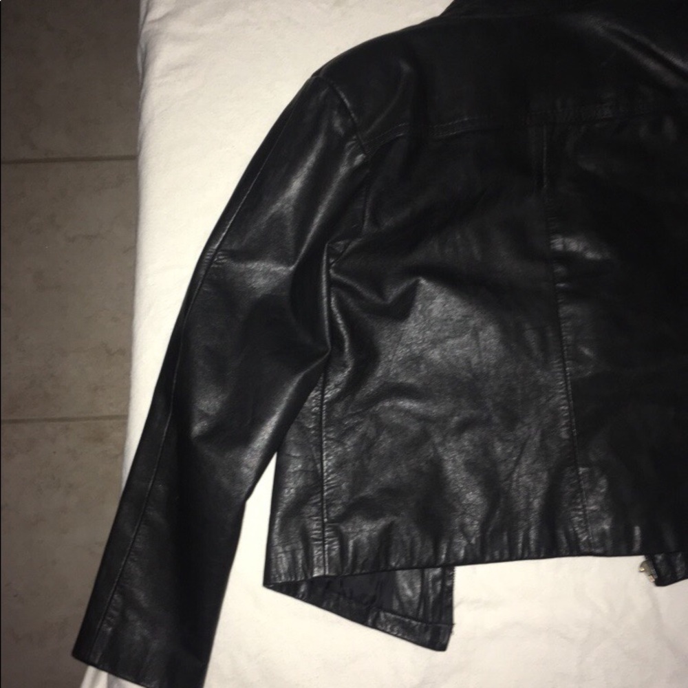 Black leather zip-up jacket