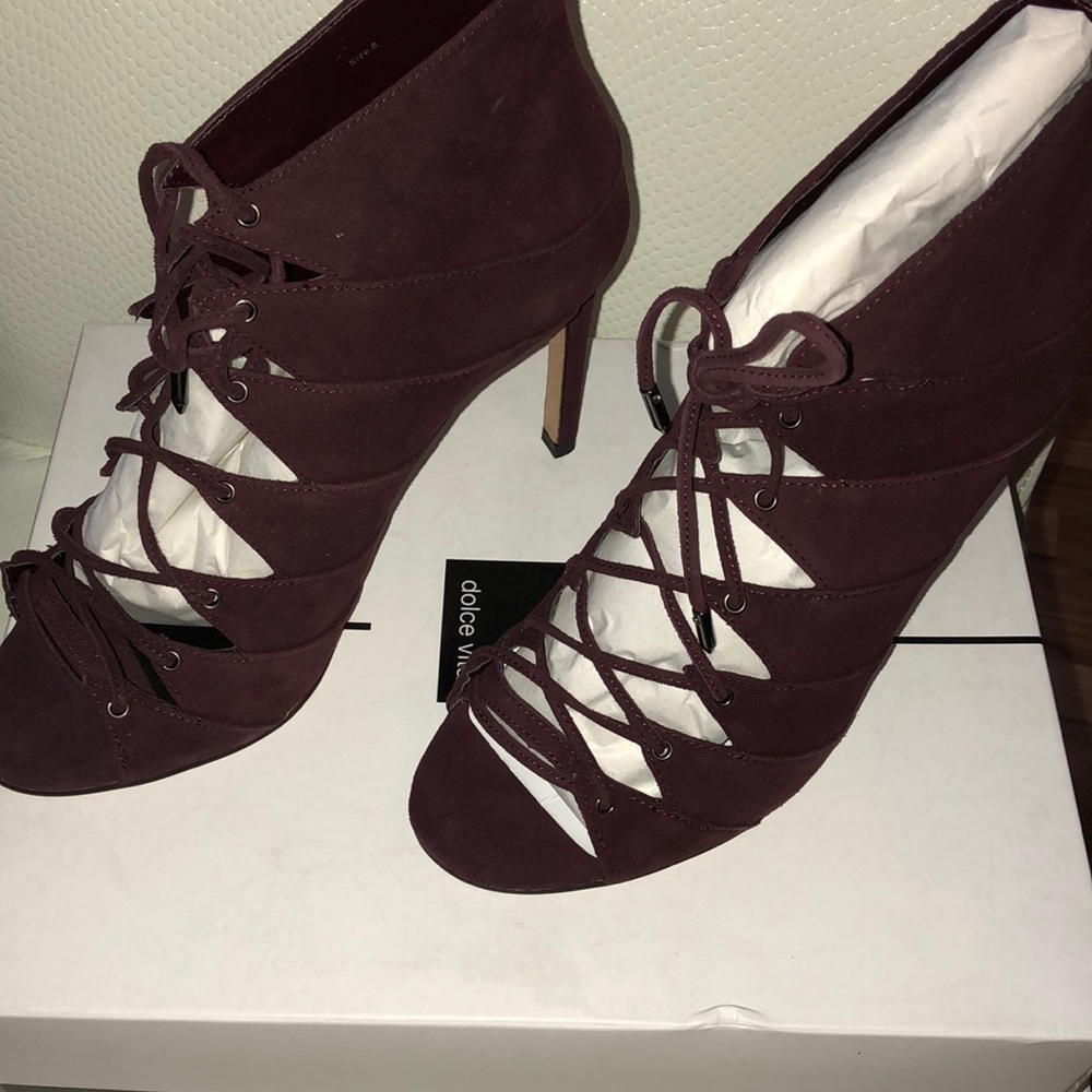 Dolce Vita Berry/Burgundy Suede Lace Up Booties