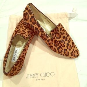Jimmy Choo sz 8.5 pony hair leopard loafers EUC
