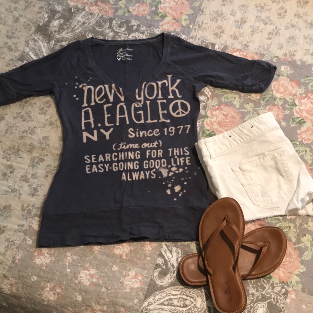 V neck gray/blue shirt