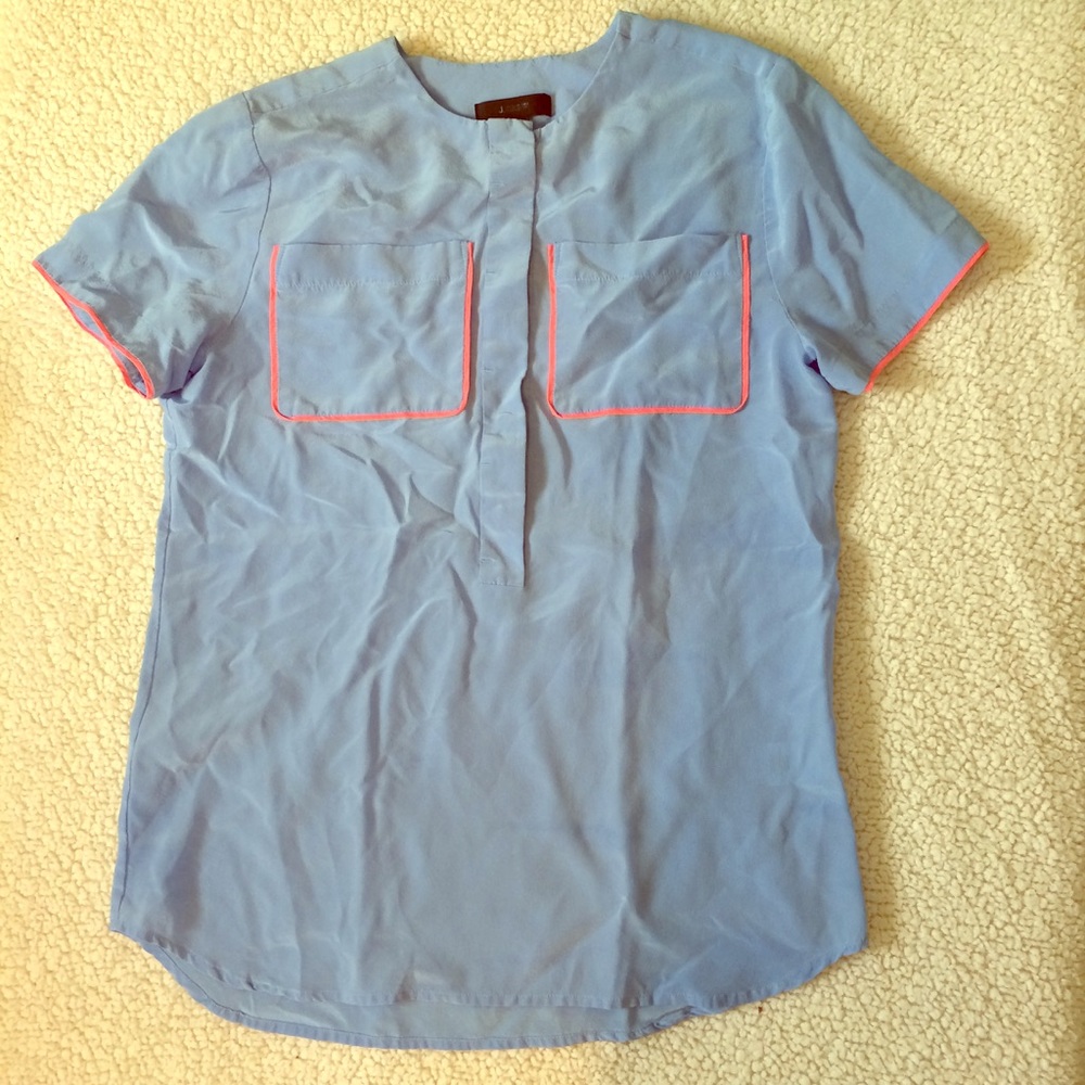 Defect  j. Crew blk lbl blue/pink trim blouse