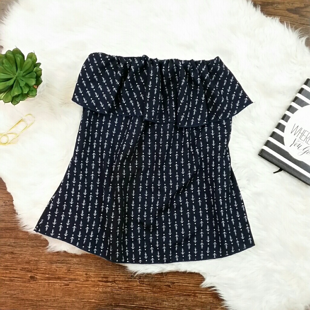 OCEAN DRIVE BANDEAU TOP NAVY WITH ANCHORS SIZE MED