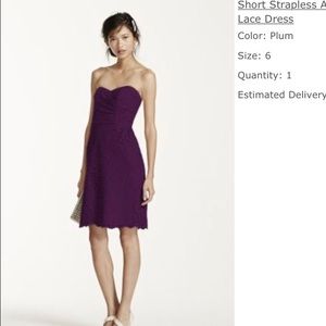 Davids Bridal short strapless bridesmaid dress