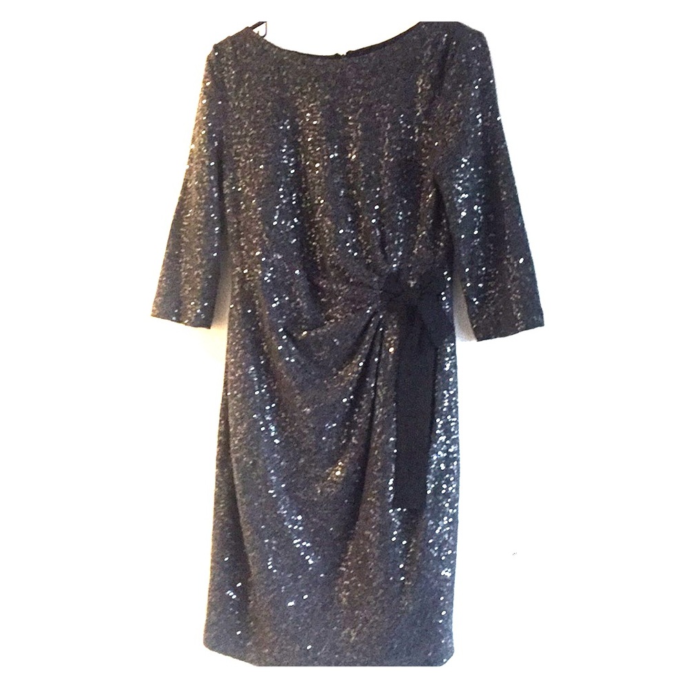 Taylor Black 3/4 Sleeve Sequin Dress