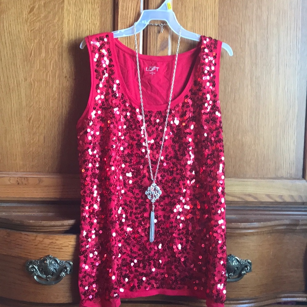 New York & Co Red Sequin Top