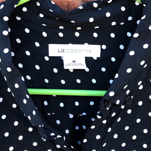 Liz Claiborne Navy and White Polka Dot Button Down - Picture 2 of 3