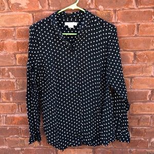 Liz Claiborne Navy and White Polka Dot Button Down