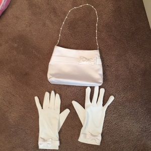 Dorissa Girls Satin Gloves and Beaded Purse Set