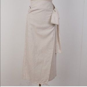 Cream Ivory Linen Wrap Midi Skirt