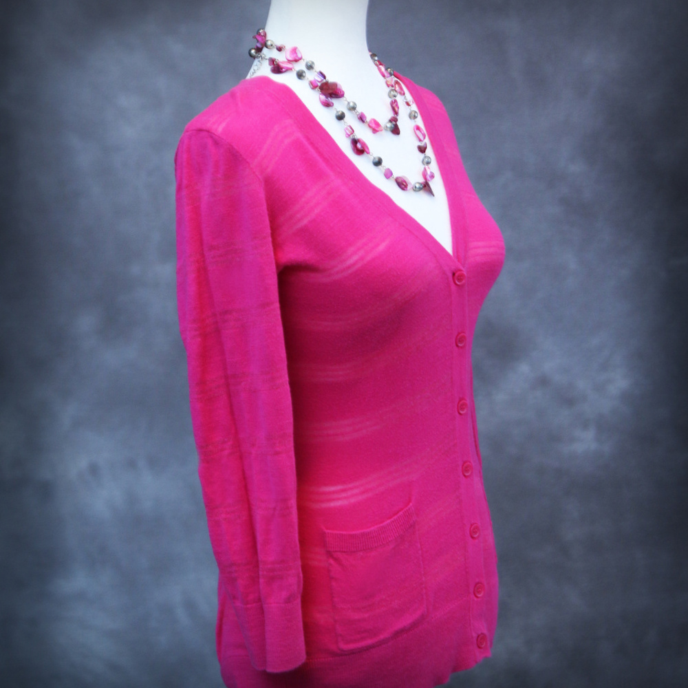 LOFT Pink Cardigan Sweater Size Medium Lightweight Button Front - Picture 3 of 6