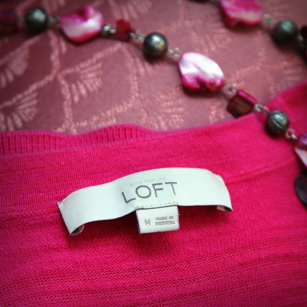 LOFT Pink Cardigan Sweater Size Medium Lightweight Button Front - Picture 6 of 6
