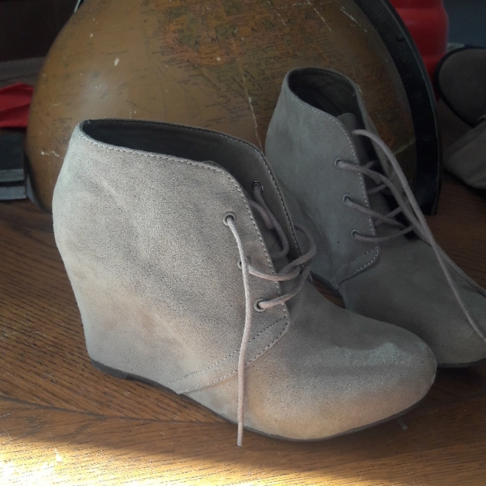 Beige wedge booties