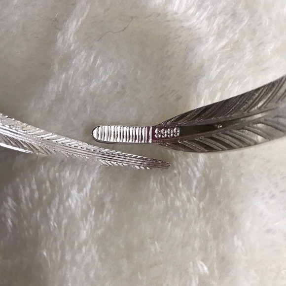 Sterling Silver Feather Wrap Open Bangle Bracelet - Picture 6 of 6