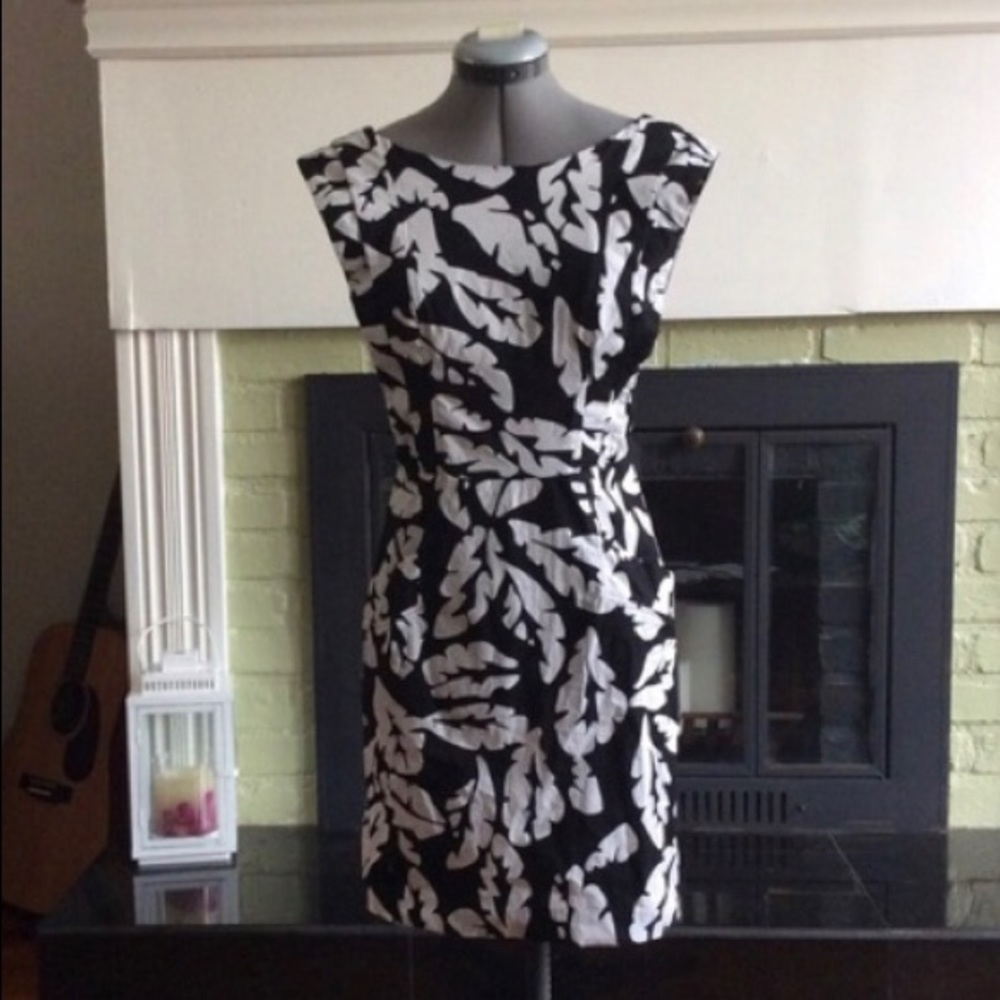 Anthropologie black and white floral sheath dress