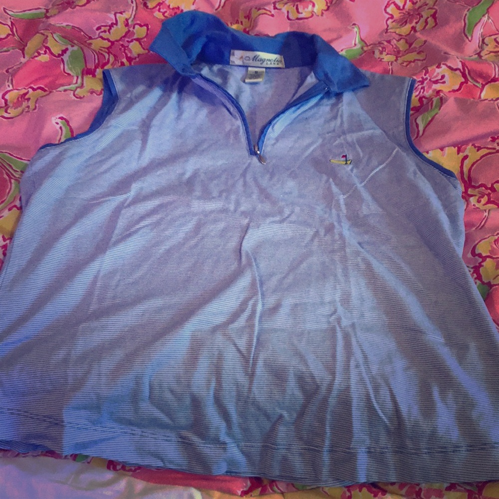 Masters label blue zip up collared shirt