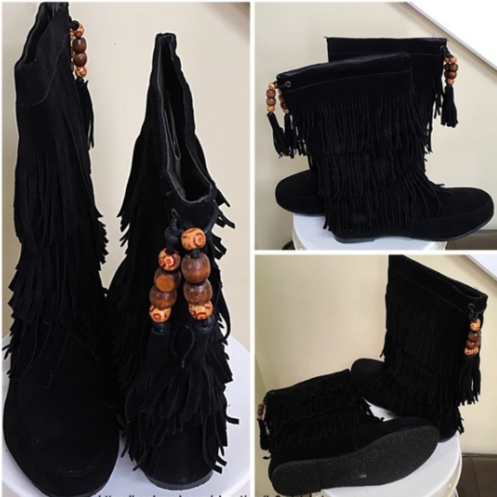 NWT! BOOTS Vegan Suede Fringe Boots