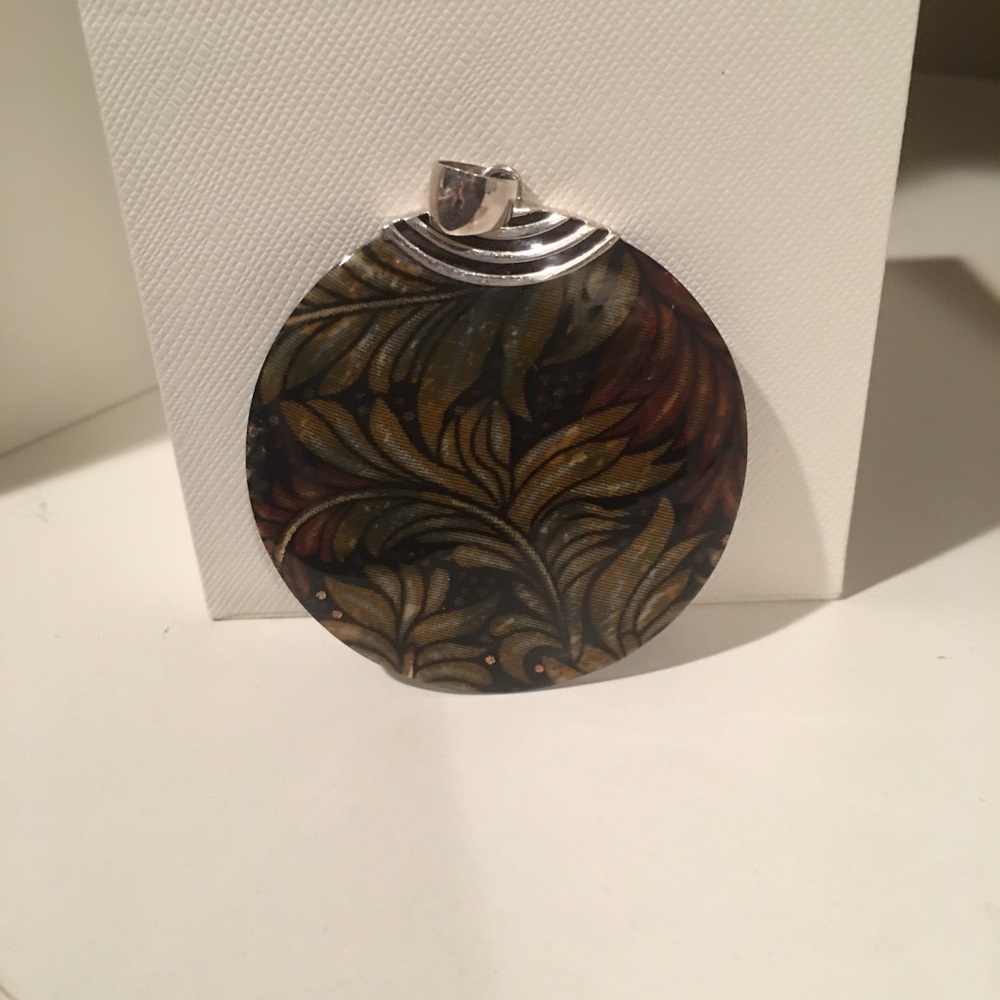 Sterling Silver & black/multidesign lucite pendant