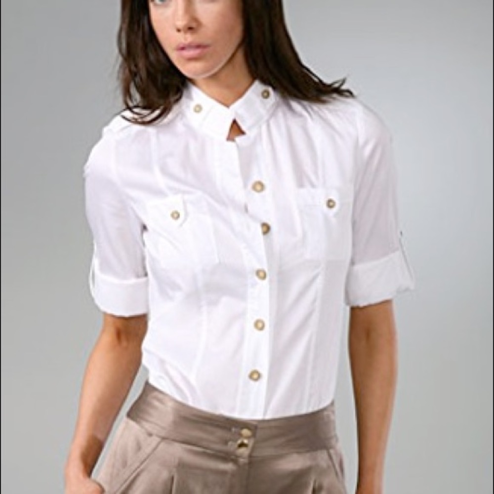 DVF cotton button down safari blouse