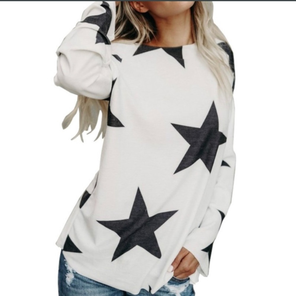 🔥WHITE BLOUSE WITH BLACK STARS🔥