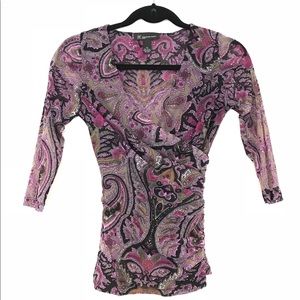 Purple paisley print quarter sleeve top by INC