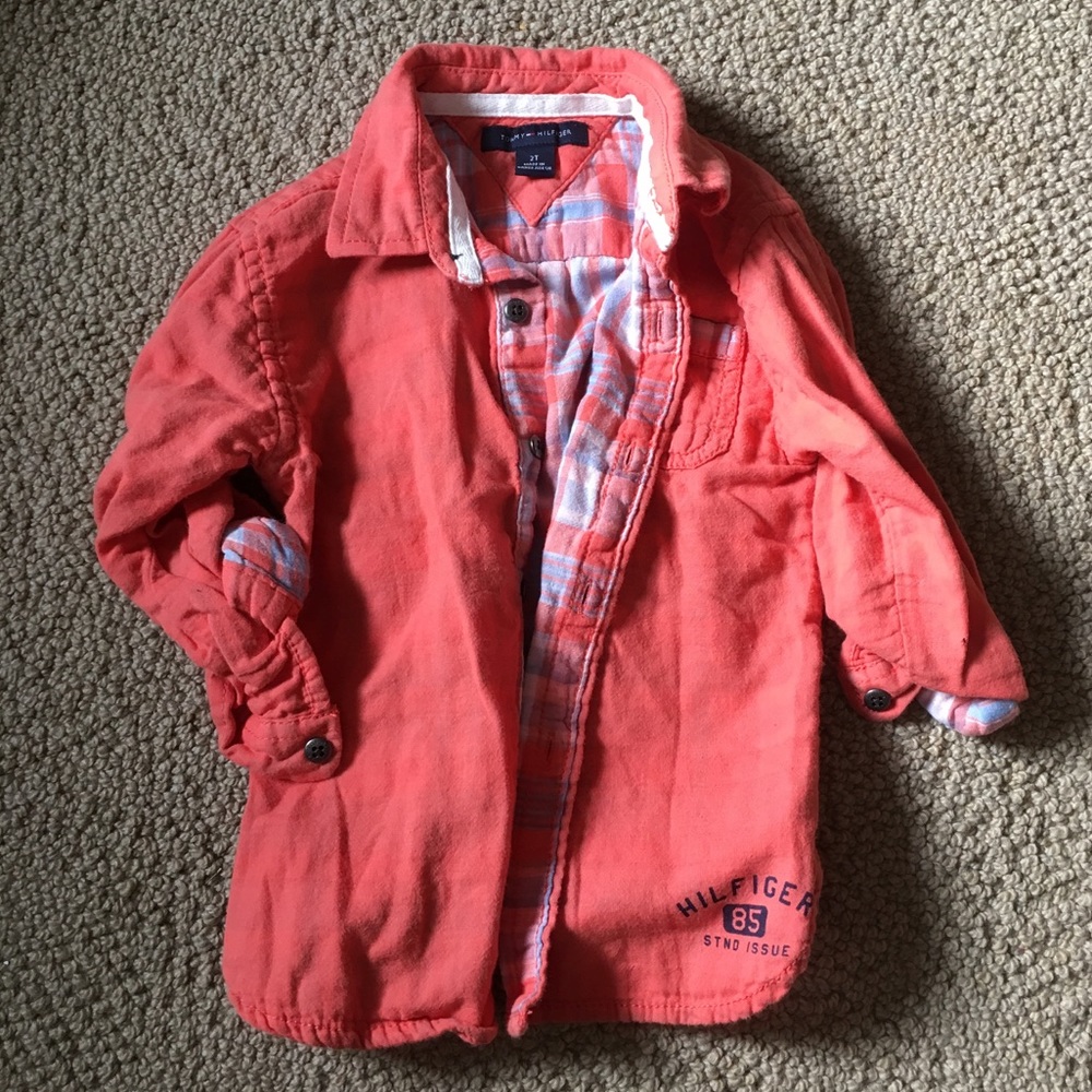 Orange button down long sleeve shirt