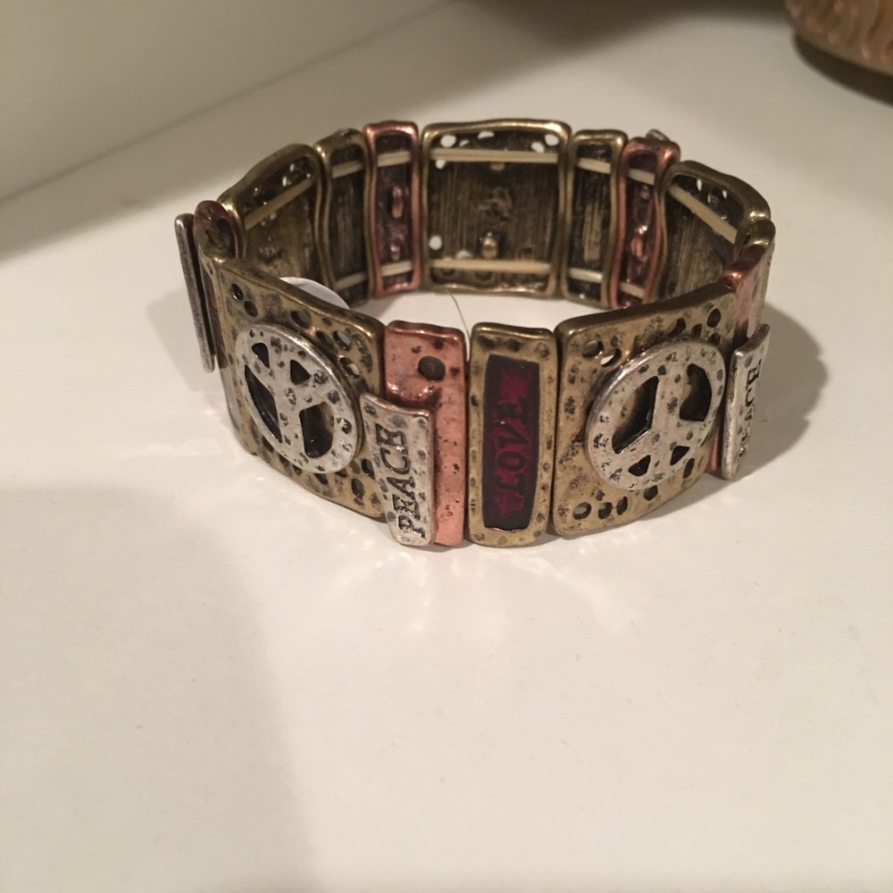 NEW Art Deco brass tones stretch bracelet