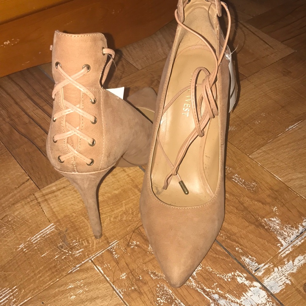 Nine West Ebba Lace-up Heels Beige