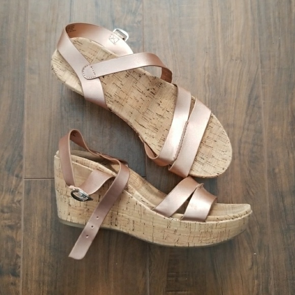 rose gold cork wedges