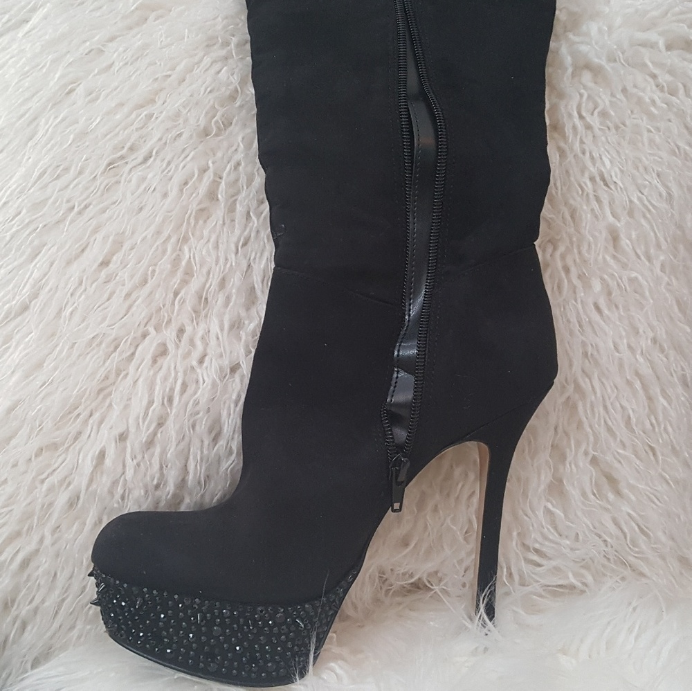 Bakers Limelife Black Suede spike Studded Boot