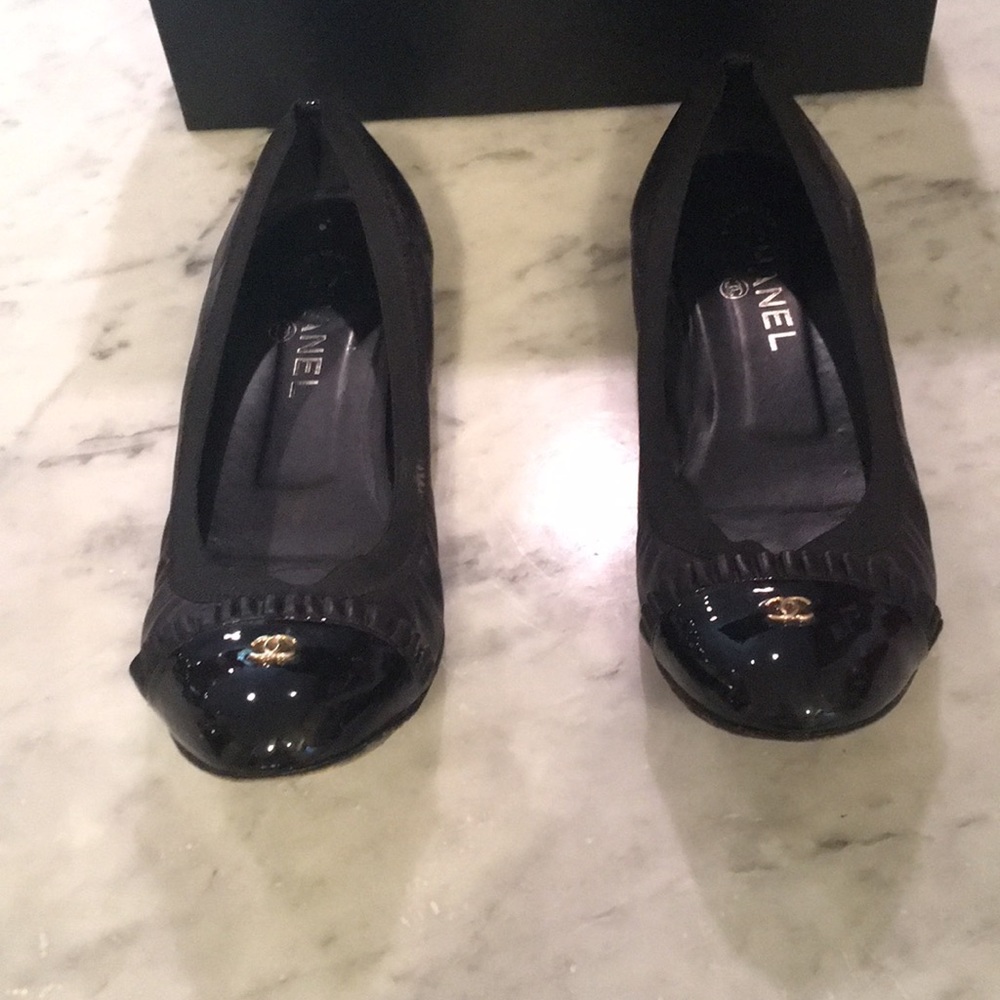 Chanel Black Stretch Can Can Ballet Flat Size 39.5