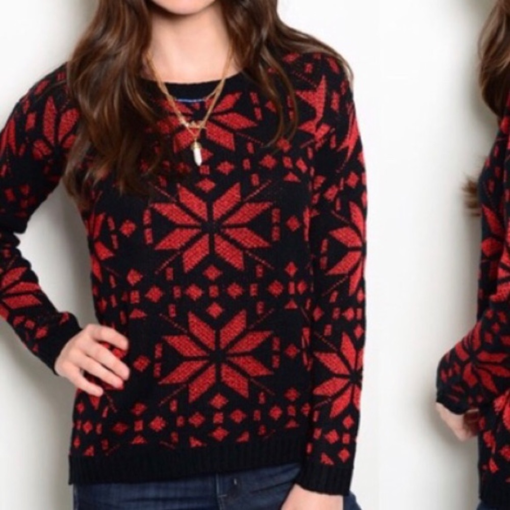 🆕 Red & Black Nordic Chunky Sweater