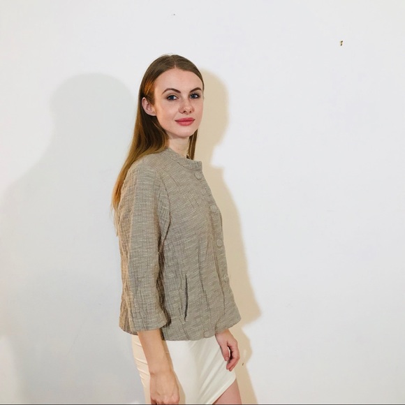 EILEEN FISHER COTTON WOVEN KNIT TAN JACKET L 0127 - Picture 2 of 8