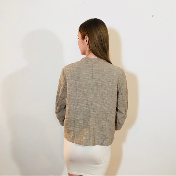 EILEEN FISHER COTTON WOVEN KNIT TAN JACKET L 0127 - Picture 3 of 8