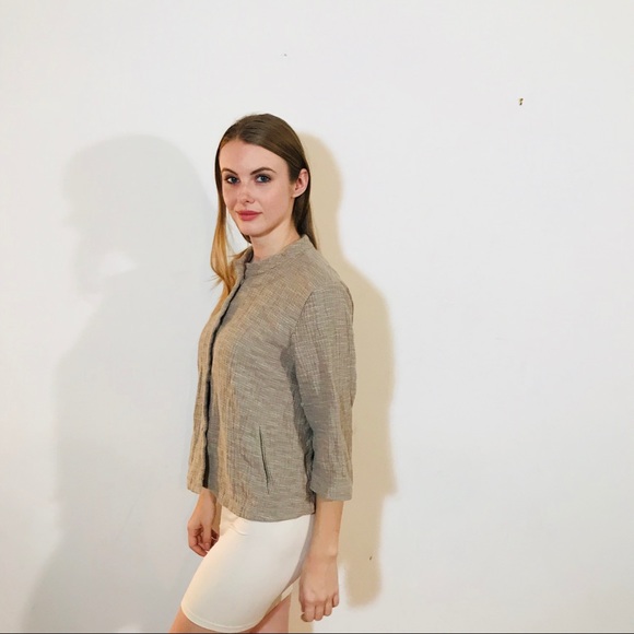 EILEEN FISHER COTTON WOVEN KNIT TAN JACKET L 0127 - Picture 4 of 8