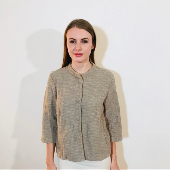 EILEEN FISHER COTTON WOVEN KNIT TAN JACKET L 0127 - Picture 5 of 8
