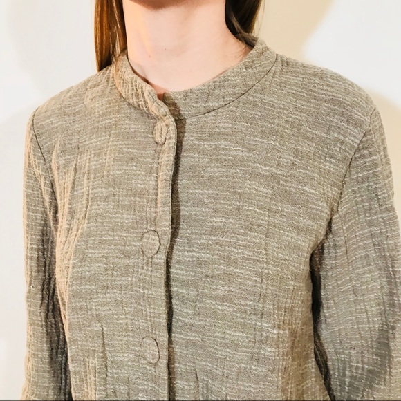 EILEEN FISHER COTTON WOVEN KNIT TAN JACKET L 0127 - Picture 6 of 8